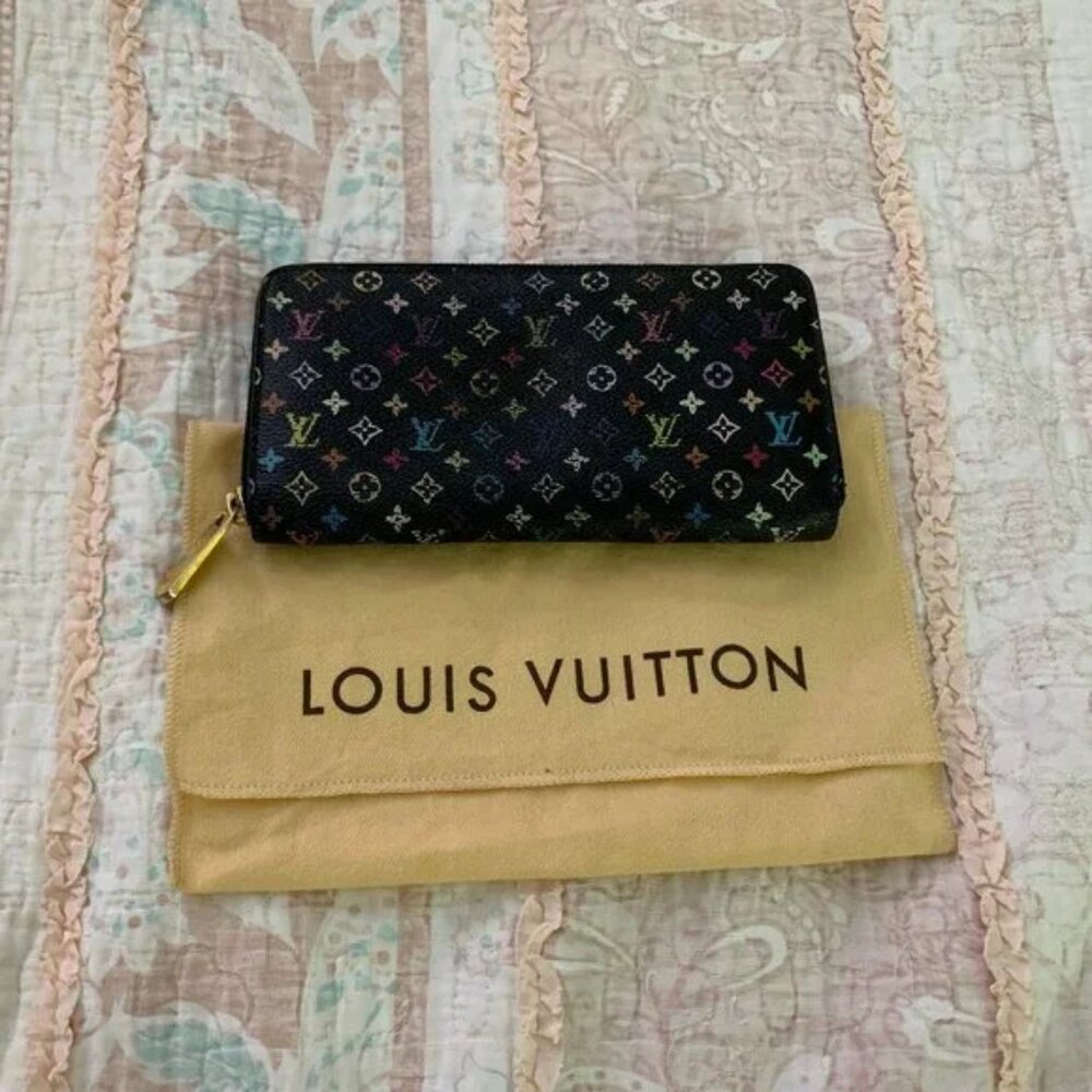 Louis Vuitton Monogram Multicolor Noir Wallet Zippy w/ Dust Bag USED Authentic